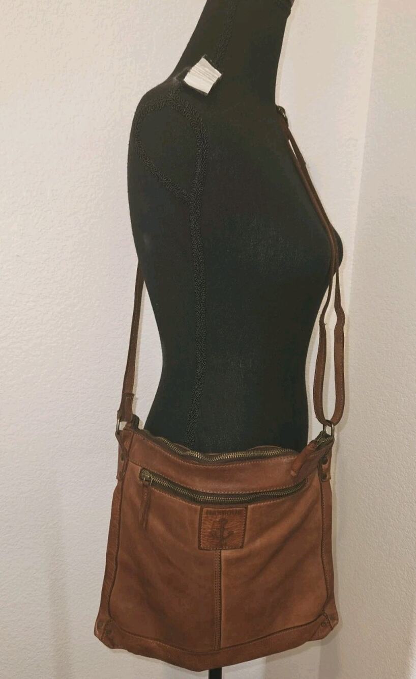 Harbour 2nd Vera Leather Crossbody Shoulder Bag Purse Flat Square Brown 13x12